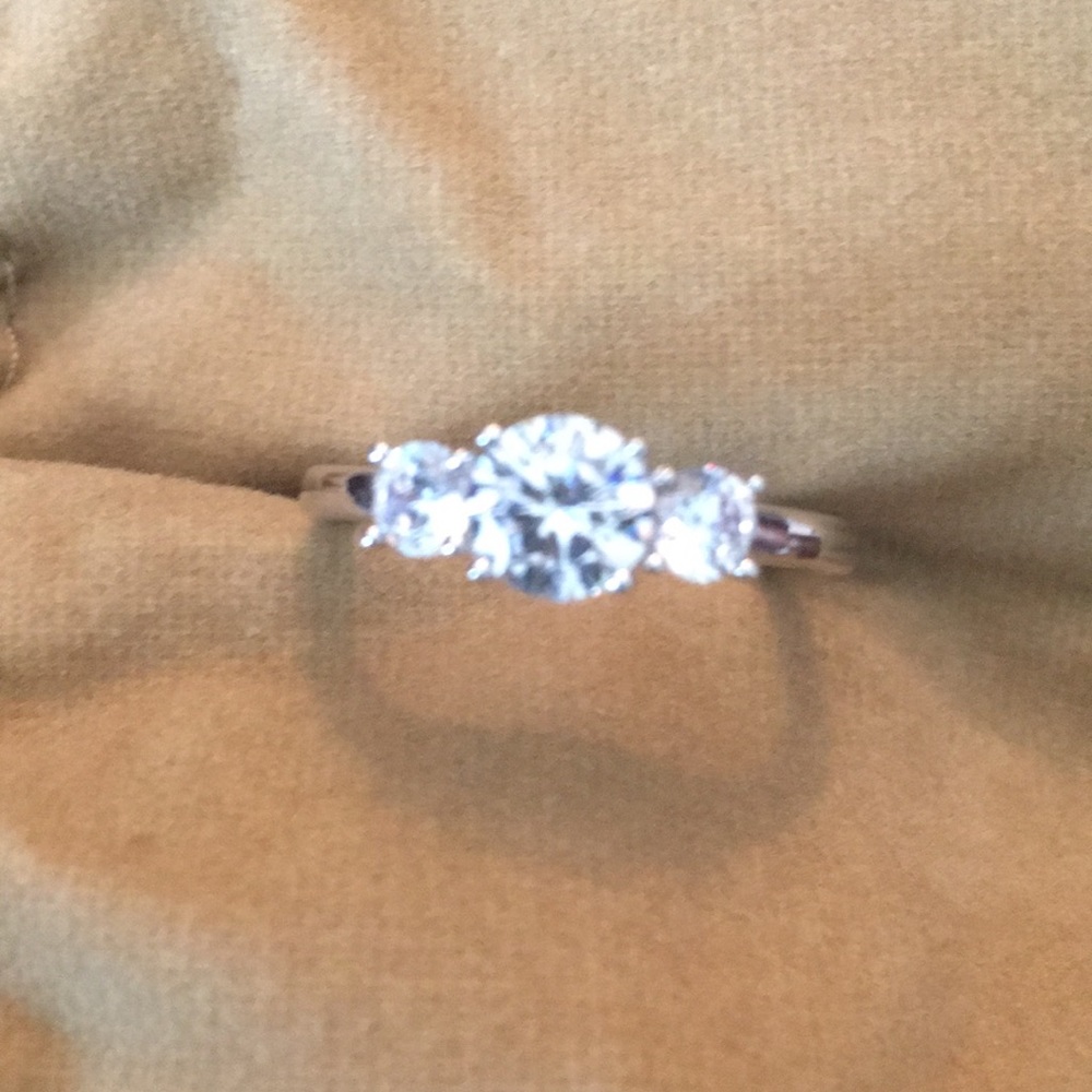 QVC Diamonique 1.5 cttw, 3 Stone Platinum Clad, 9